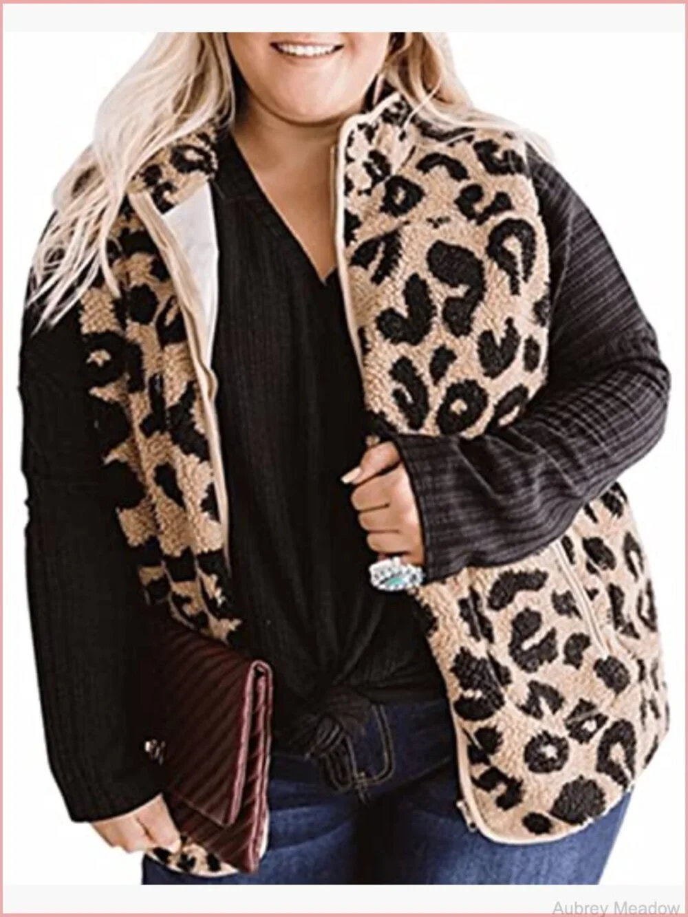 Sleeveless Zip Up Faux Sherpa Fleece Vest with Pockets